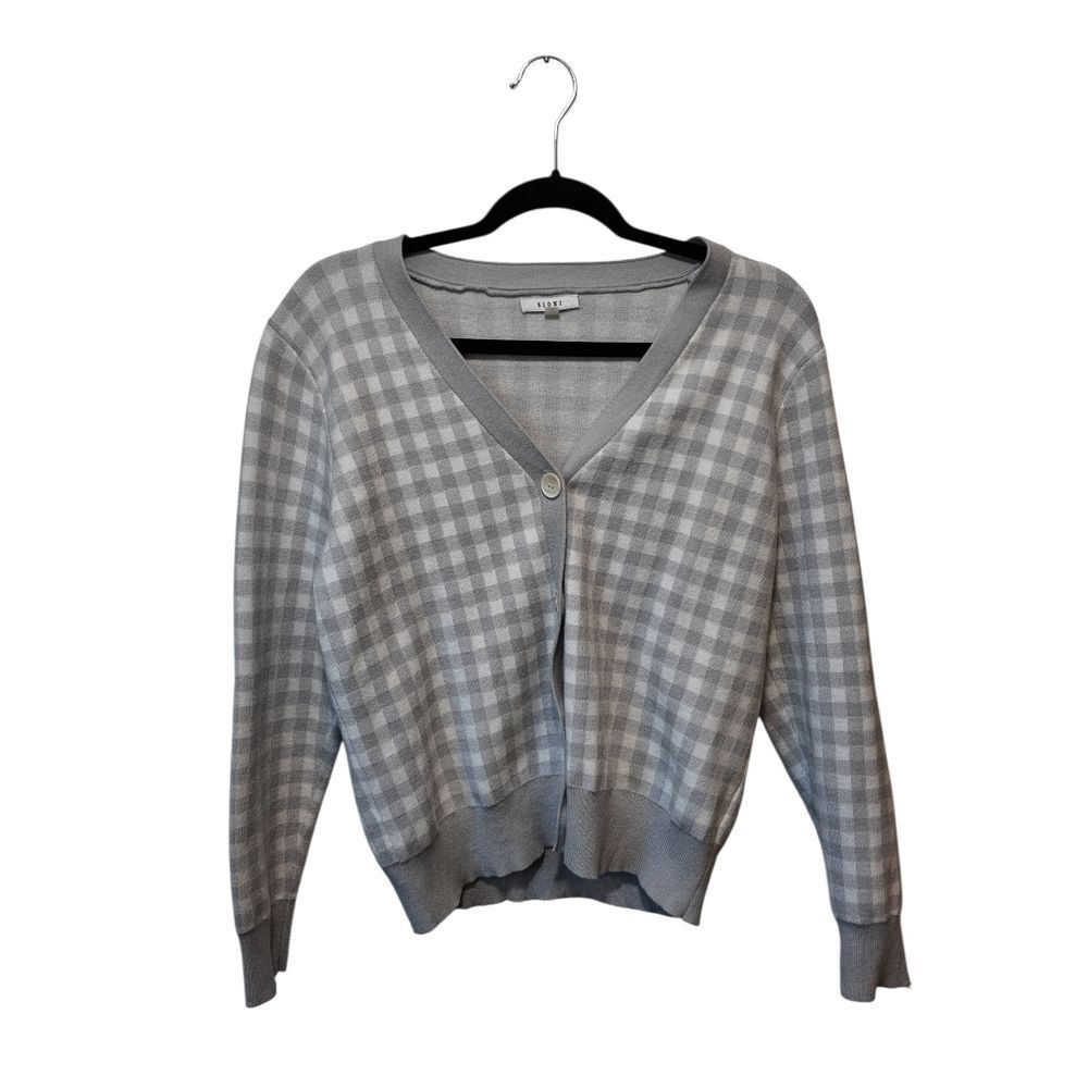 Sioni Gray & White Gingham Cardigan Women's Size L